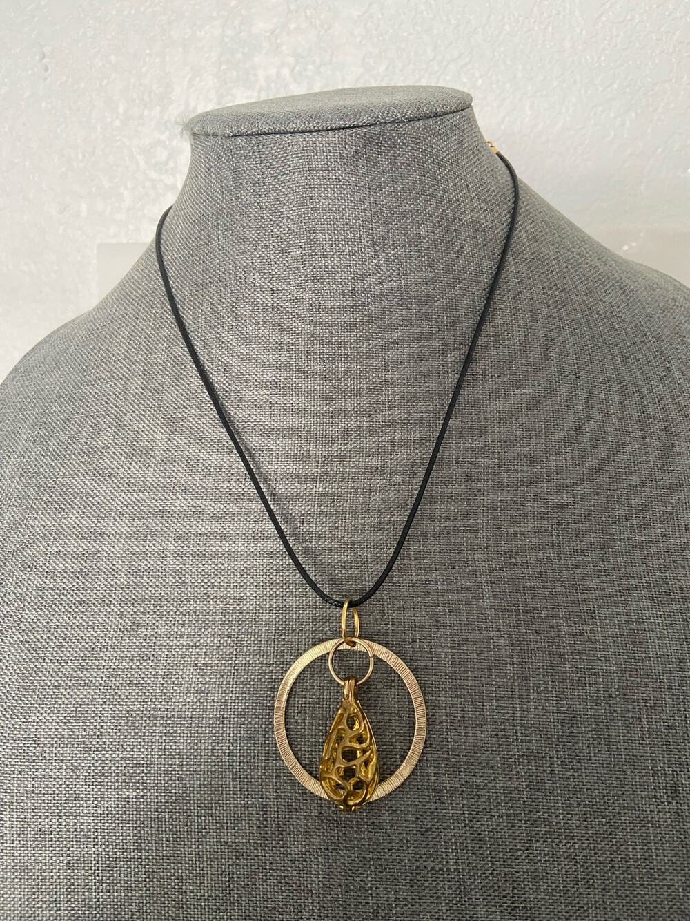 cage pendant necklace gold tone
